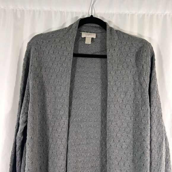 Loft Cardigan Women's Large Grey Open Front Long Sleeve Cotton Blend - Picture 2 of 6